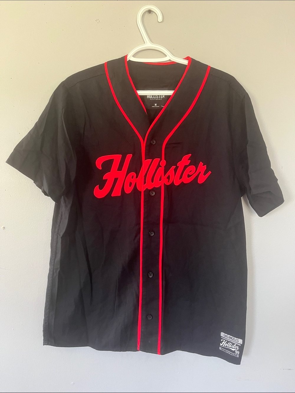 Hollister Black Baseball-Style Button Shirt with Red Trim Medium